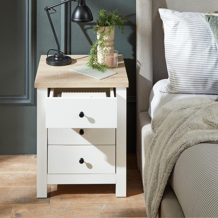 Bampton 3 Drawer Bedside Table - White