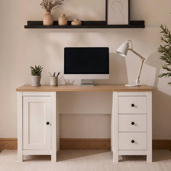 Bampton 3 Drawer Desk - Alabaster White - Laura James