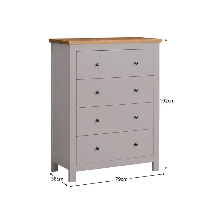 Bampton 4 Drawer Tall Chest of Drawers - Stone Grey - Laura James
