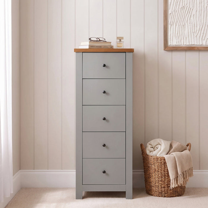 Bampton 5 Drawer Tallboy - Stone Grey - Laura James