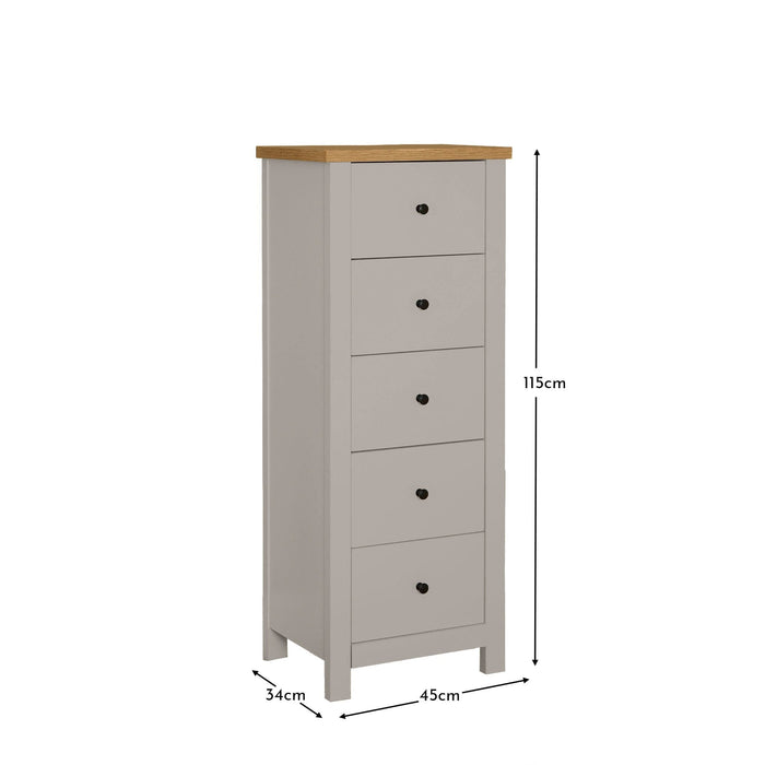 Bampton 5 Drawer Tallboy - Stone Grey - Laura James