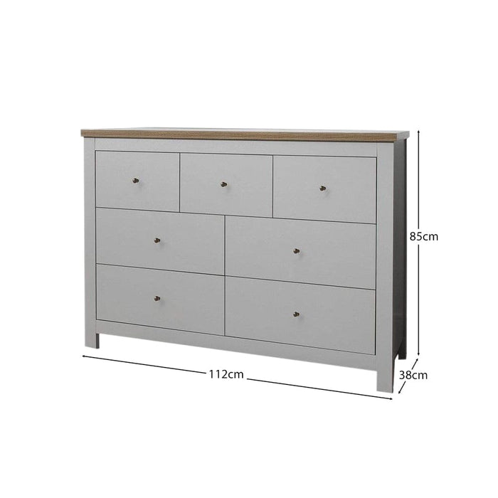 Bampton 7 Drawer Chest of Drawers  - Stone Grey - Laura James - dims
