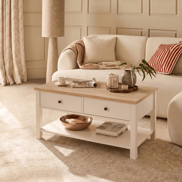 Bampton Alabaster White Coffee Table with Storage - Laura James