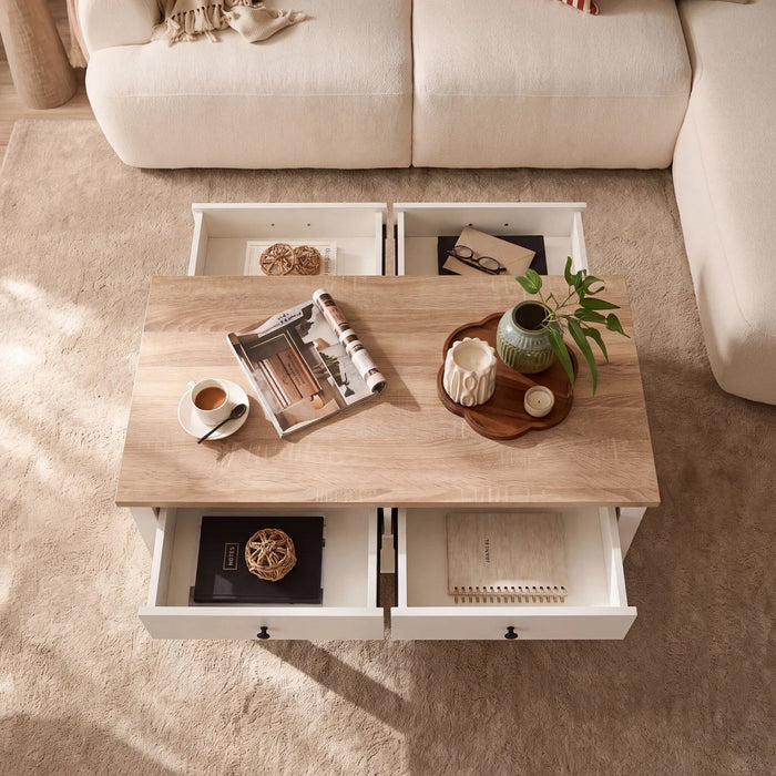 Bampton Alabaster White Coffee Table with Storage - Laura James