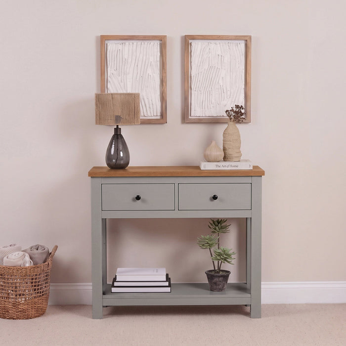 Bampton Stone Grey 2 Drawer Console Table - Laura James