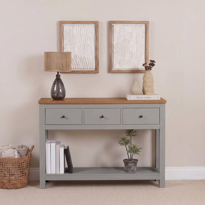 Bampton Stone Grey 3 Drawer Console Table - Laura James