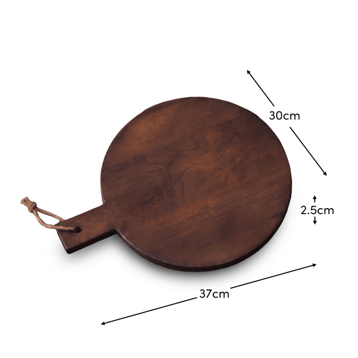 Beenham 30cm Round Wooden Serving Board - Coffee Brown Mango Wood - Laura James