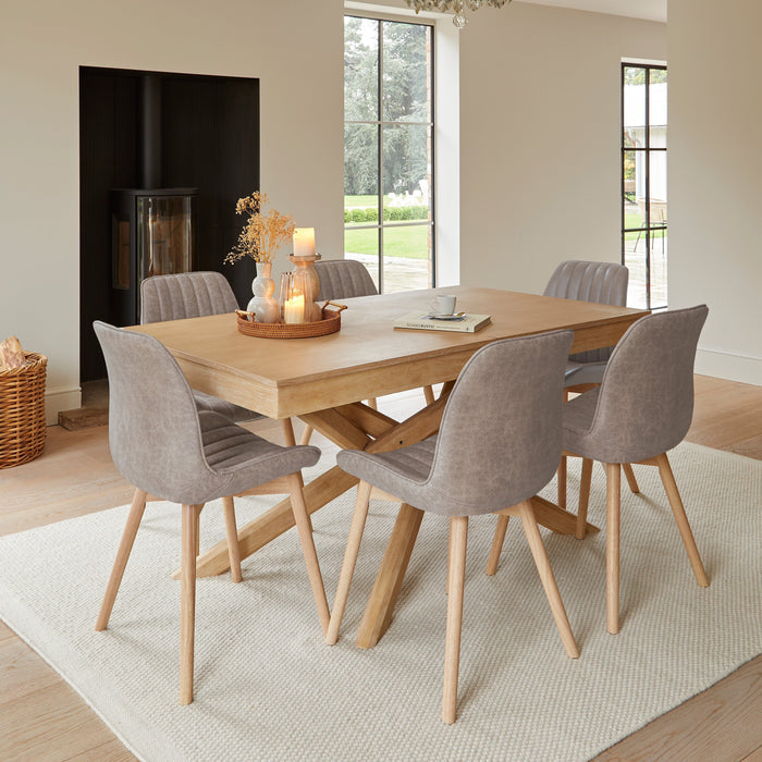 Bella Almond Brown Faux Leather Dining Chairs - Set of 2 - Whitewash Oak Legs