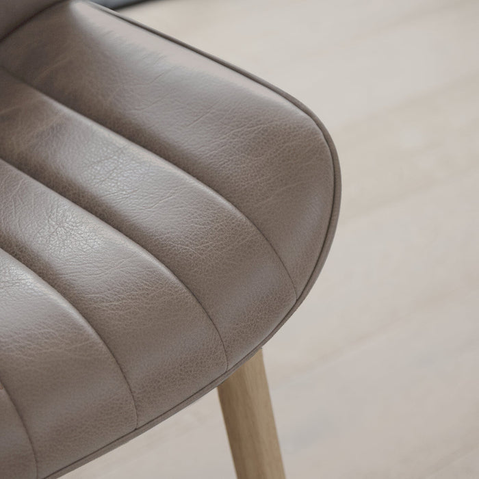 Bella Almond Brown Faux Leather Dining Chairs - Set of 2 - Whitewash Oak Legs