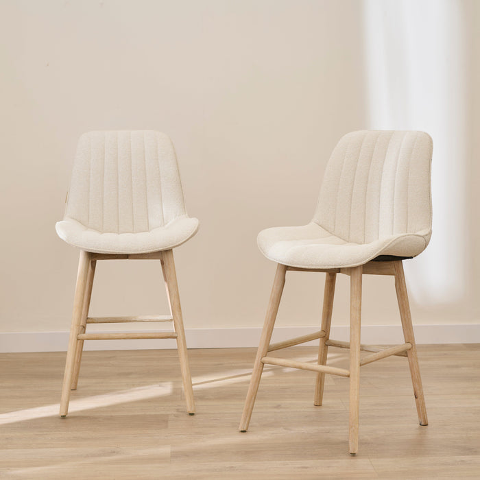 Bella Light Beige Boucle Bar Stool - Whitewash Legs - Laura James