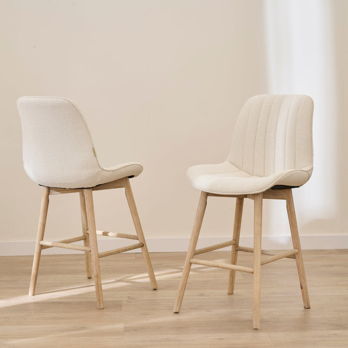 Bella Light Beige Boucle Bar Stool - Whitewash Legs - Laura James