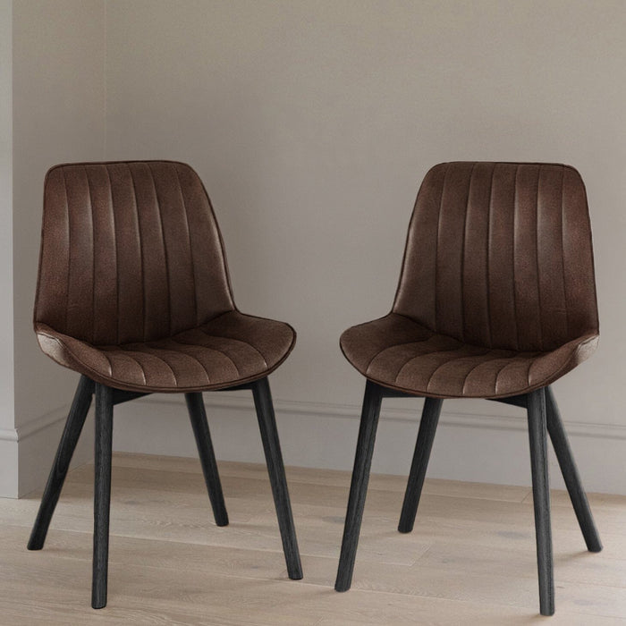 Bella Saddle Brown Dining Chair - Set of 2 - Black Oak Legs - Laura James