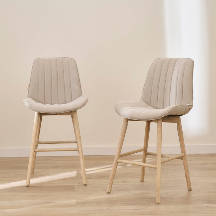 Bella Soft Beige Bar Stool - Whitewash Legs - Laura James