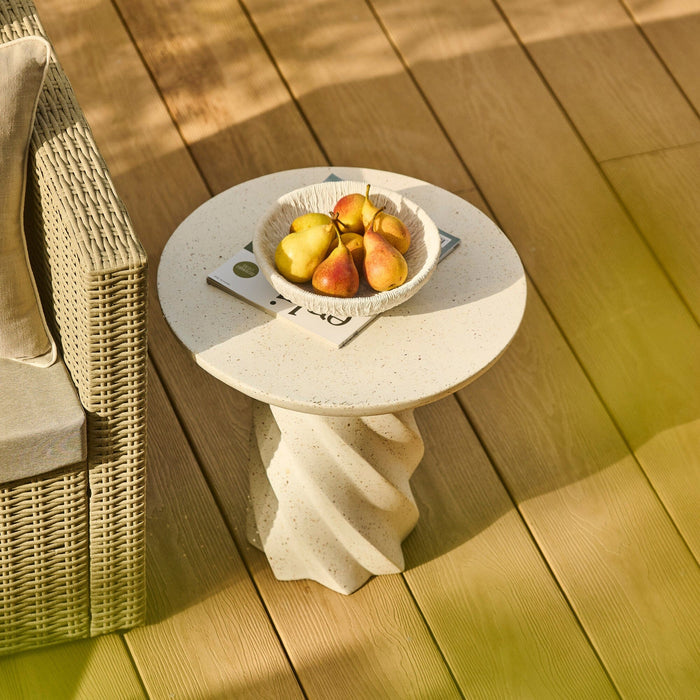 Bianca Concrete Round Garden Side Table - Paprika Mother of Pearl Terrazzo - Laura James