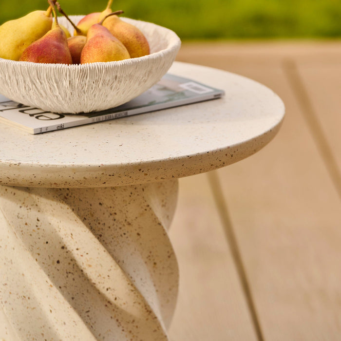 Bianca Concrete Round Garden Side Table - Paprika Mother of Pearl Terrazzo - Laura James
