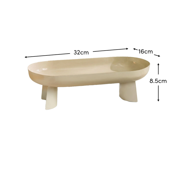 Boswell 32cm Tall Footed Tray - Oatmeal Metal - Laura James