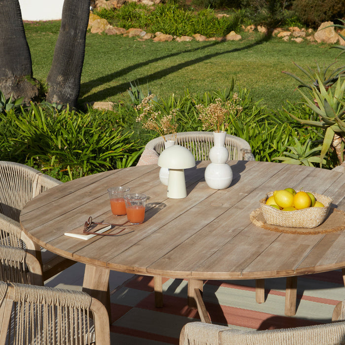 Shiro 6 Seater Wooden Round Dining Set with 6 Nala Sand Chairs - Laura James