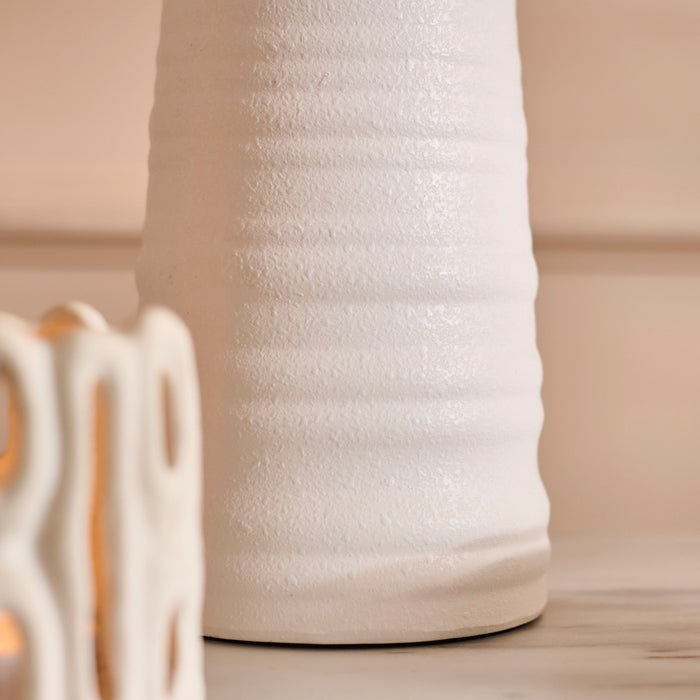 Burleigh 43cm Ceramic Table Lamp Base - White & Coningsby 35cm Cotton Lamp Shade - Snow White - Laura James