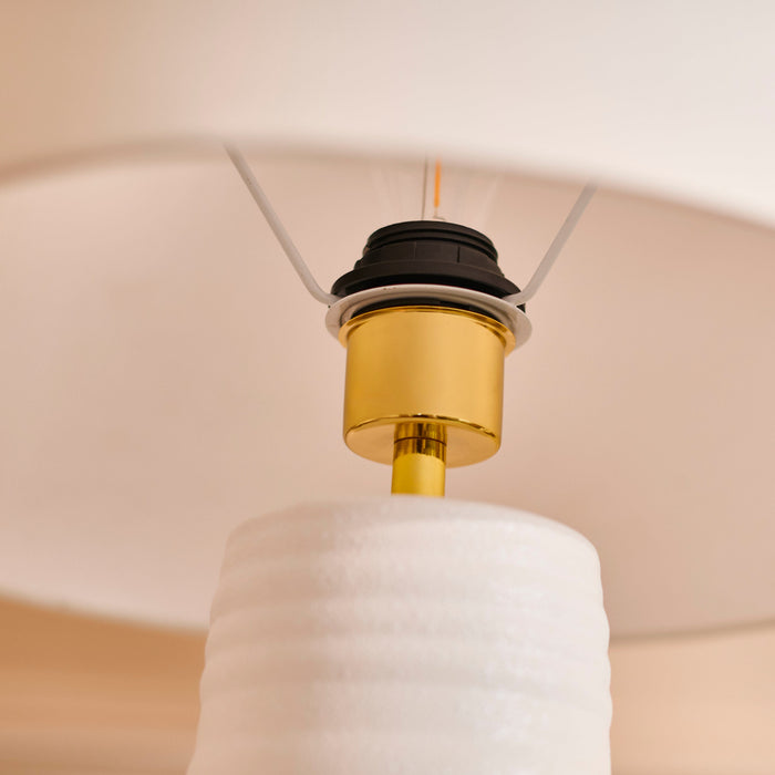 Burleigh 43cm Ceramic Table Lamp Base - White & Coningsby 35cm Cotton Lamp Shade - Snow White - Laura James