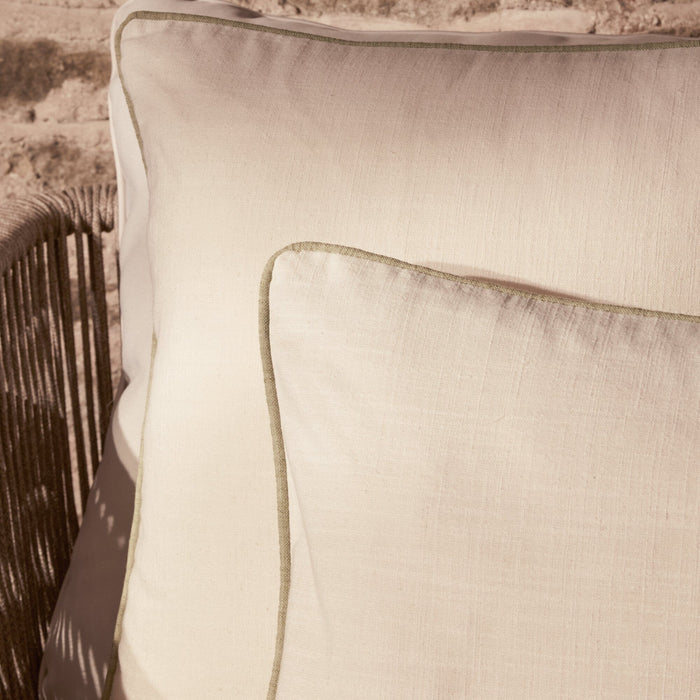 Camber 35x55cm Garden Scatter Cushion Cover - Off White with Sage Green Piping - Laura James