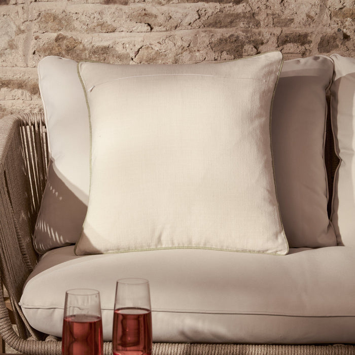 Camber 45x45cm Outdoor Scatter Cushion Cover - Off White with Sage Green Piping - Laura James