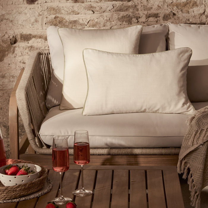 Camber 45x45cm Outdoor Scatter Cushion Cover - Off White with Sage Green Piping - Laura James