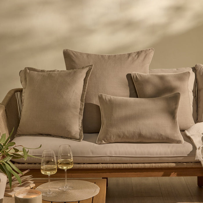 Camber 57x57cm Outdoor Cushion Cover - Sand with Off White Piping - Laura James