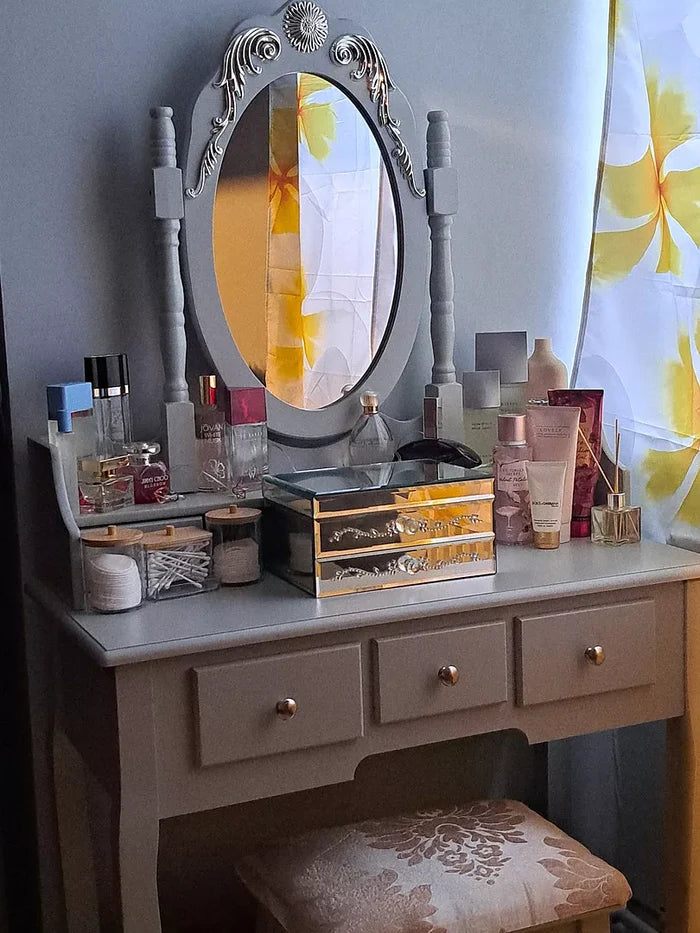 Capri Grey Dressing Table with Mirror & Stool