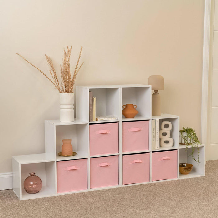 12 Cube Bookcase Ladder Storage Unit - White - Two 6 Cube Units (Pink Basket) - Laura James