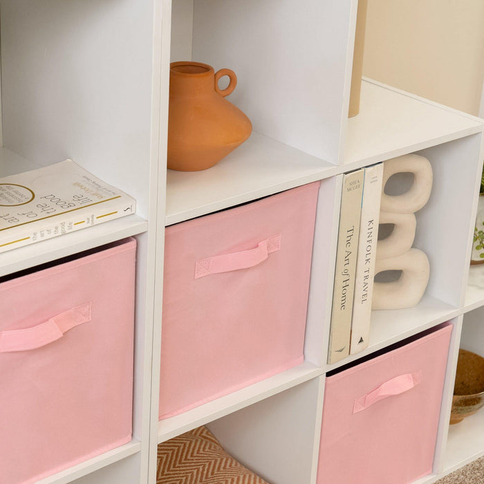 12 Cube Bookcase Ladder Storage Unit - White - Two 6 Cube Units (Pink Basket) - Laura James