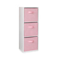 3 Tier White Bookcase Wooden Display Shelving Unit with storage box (Pink)