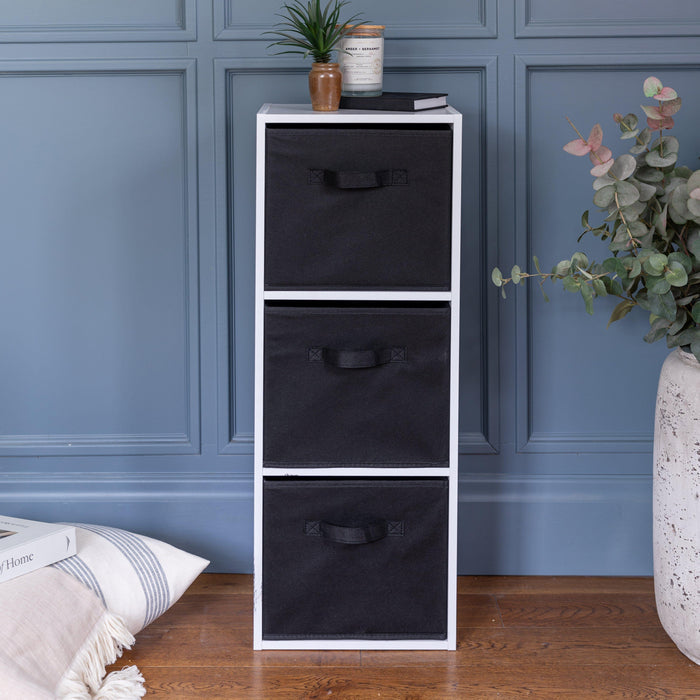 3 Tier White Cube Storage Unit (Black Baskets) - Laura James