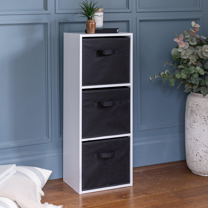 3 Tier White Cube Storage Unit (Black Baskets) - Laura James
