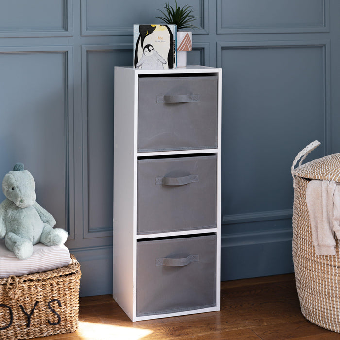 3 Tier White Cube Storage Unit (Grey Baskets) - Laura James