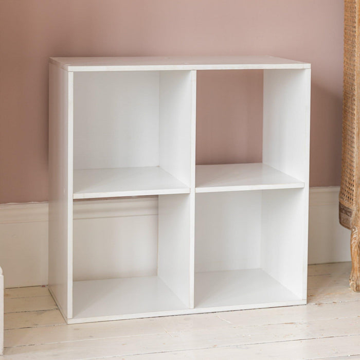 4 Cube White Bookcase Wooden Display Unit Shelving Storage Bookshelf Shelves (No Basket) - Laura James