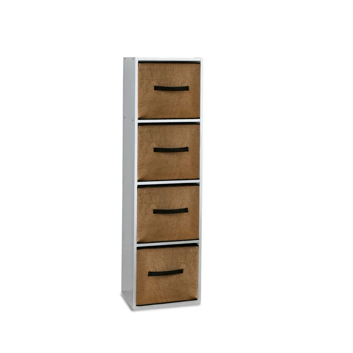4 Tier Storage Unit Chalk White Bookcase with Jute Boxes - Laura James