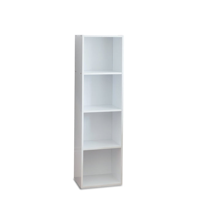 Cara 4 Tier Chalk White Bookcase with 4 x Jute Baskets - Natural