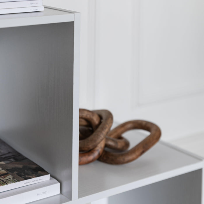 6 Cube bookcase ladder storage unit - white with grey boxes - Laura James