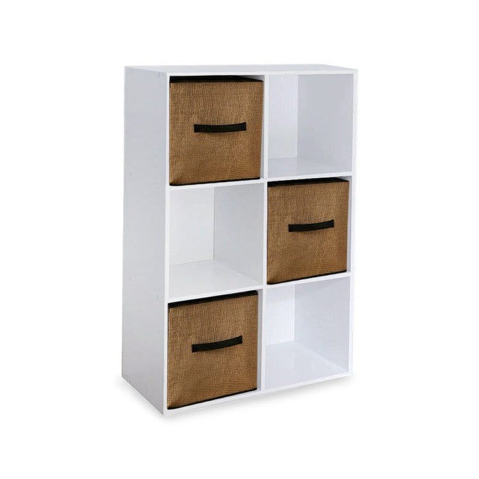 6 Cube Chalk White Bookcase Wooden Display Unit with Jute Natural Basket - Laura James