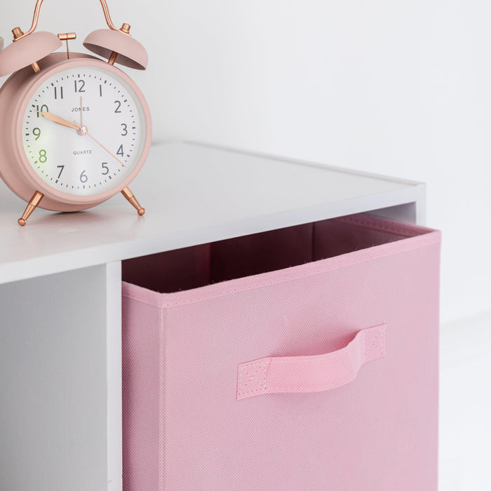 8 Cube Storage Unit in White & 4 Pink Handled Box Drawers - Laura James