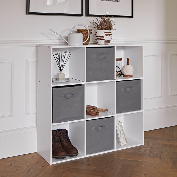 9 Cube Storage Unit & 4 Grey Handled Box Drawers - Laura James