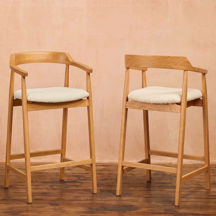 Carter Boucle Bar Stool - Pale Oak Legs - Laura James