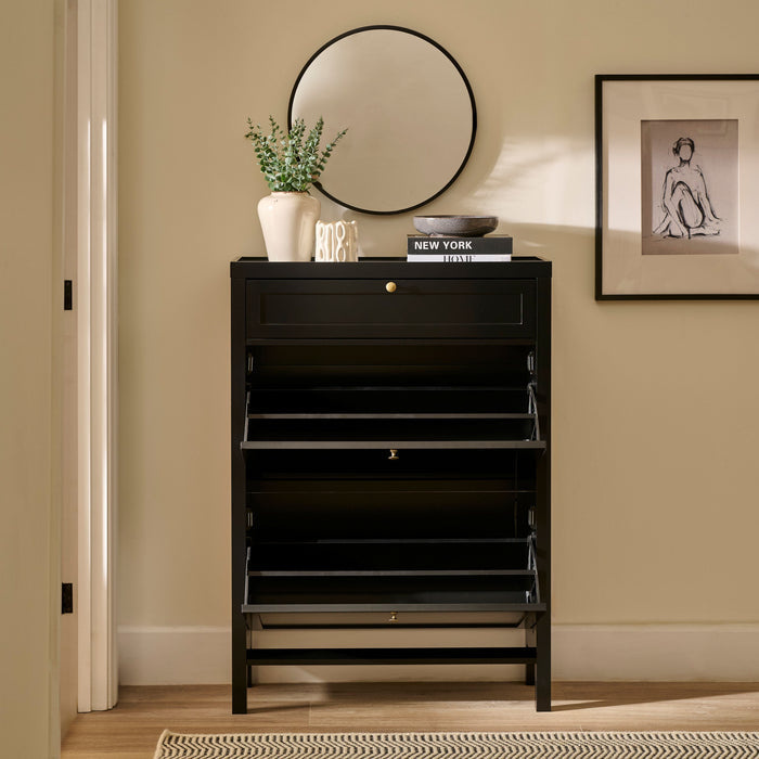Charlie 2 Door 1 Draw Shoe Cabinet - Noir Black - Laura James