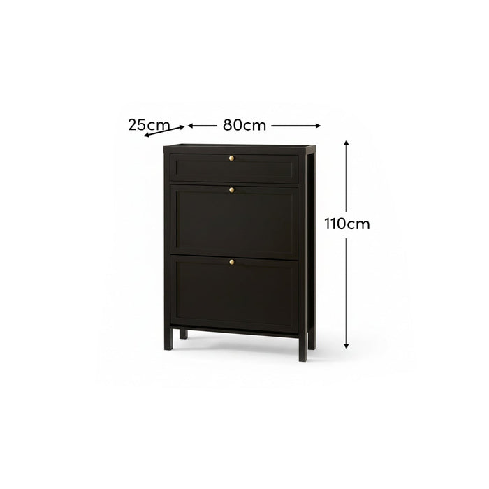 Charlie 2 Door 1 Draw Shoe Cabinet - Noir Black - Laura James