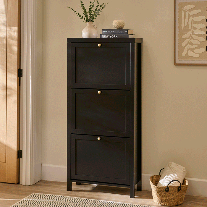 Charlie 3 Door Shoe Cabinet - Noir Black- Laura James