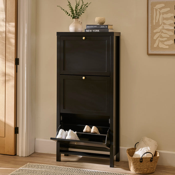 Charlie 3 Door Shoe Cabinet - Noir Black- Laura James
