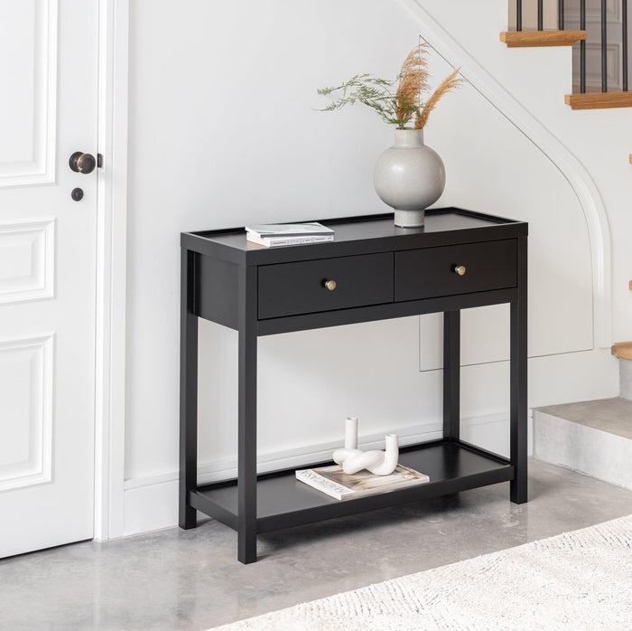 Charlie Two Drawer Console Table in Noir Black - Laura James