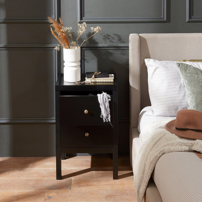 Charlie Two Drawer Bedside Table in Noir Black - Laura James