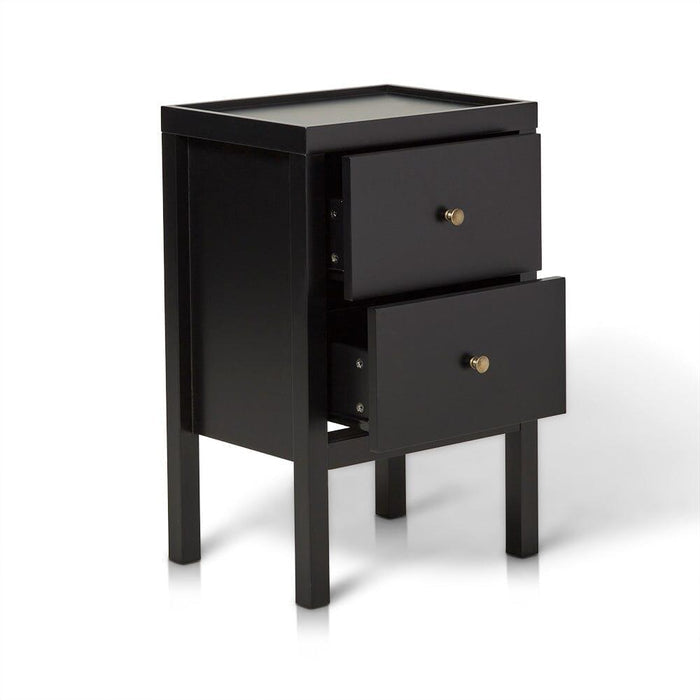 Charlie Two Drawer Bedside Table in Noir Black - Laura James