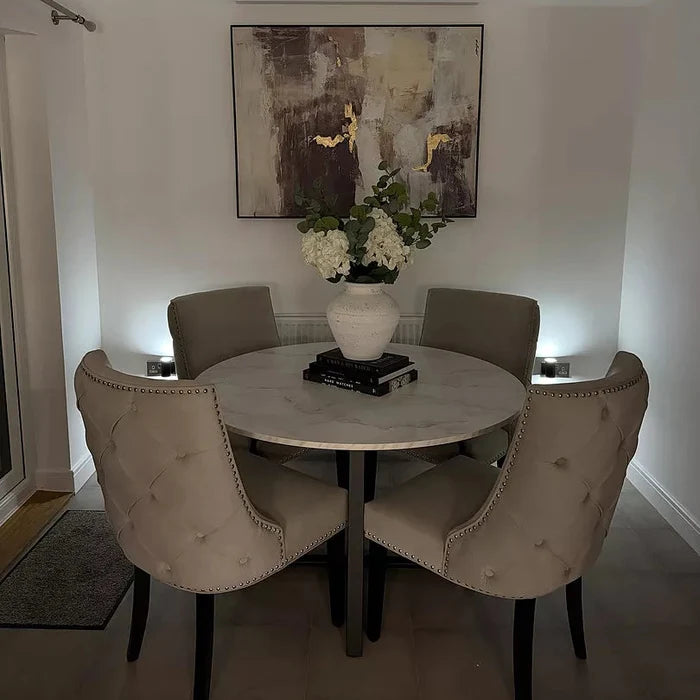 Clara Marble Effect Round Dining Table - Black Frame - Laura James